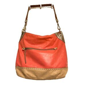 The Sak Indio Coral Beige Gold Soft Leather Hobo Shoulder Bag 12 x 7.5 inches